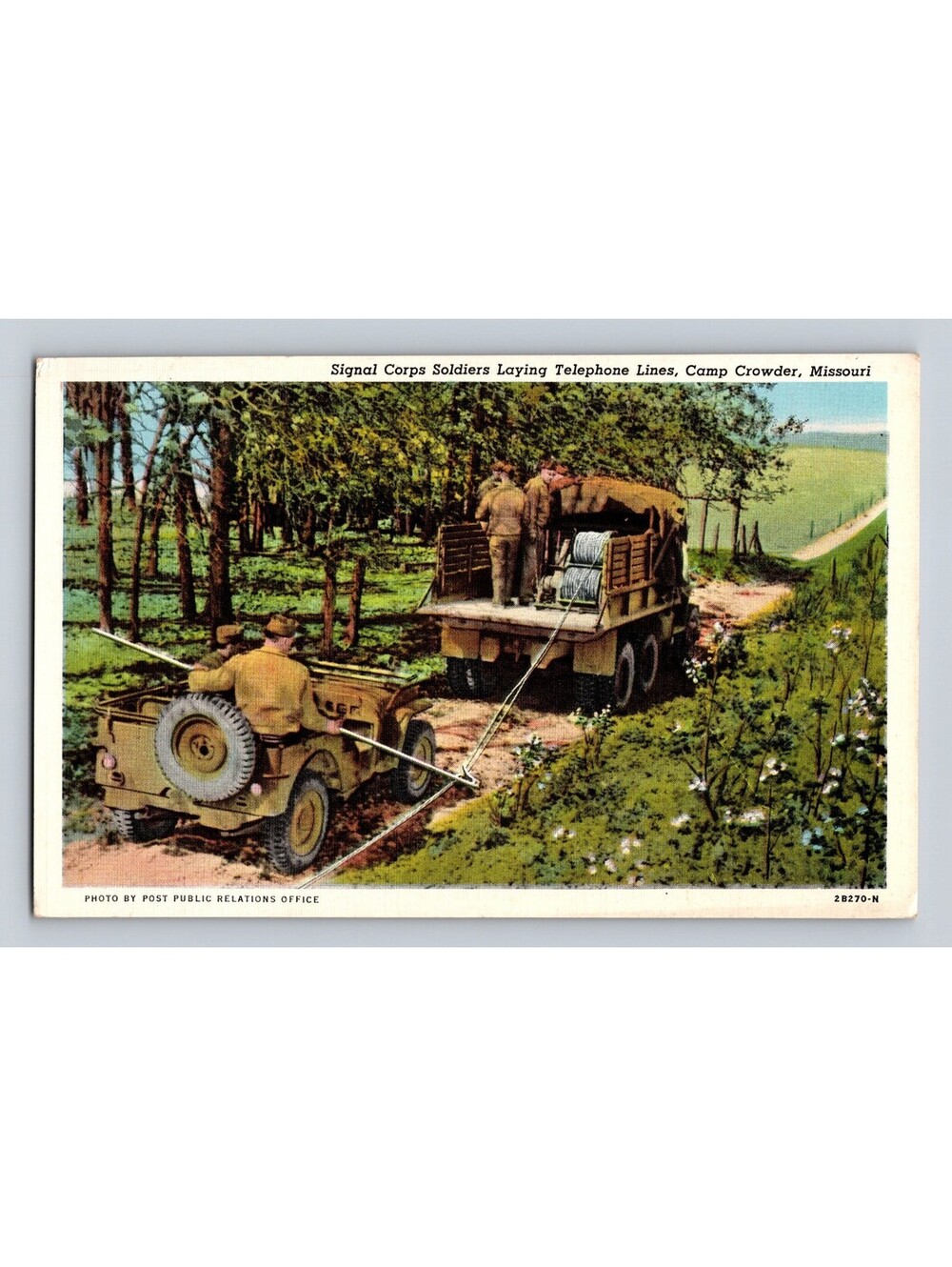 Signal Corps Soldiers Laying Telephone Lines Camp Crowder Missouri Postcard
